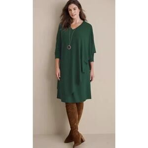 NEW Soft Surroundings Size Large Marla Dress Jewel Green Layered Long Sleeve